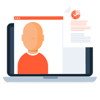 Illustration of a HubSpot dashboard on a laptop, showing user profiles and reports—highlighting the role of personalization when learning how to create a company newsletter with targeted communication.