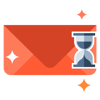 Envelope and hourglass in HubSpot style, symbolizing the importance of perfect timing when deciding how to create a company newsletter and schedule it with the right email service.