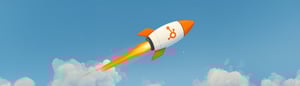 Illustrazione di un razzo con il logo HubSpot che decolla nel cielo, simbolo della crescita grazie a un CRM per PMI e all’ottimizzazione dei processi aziendali.