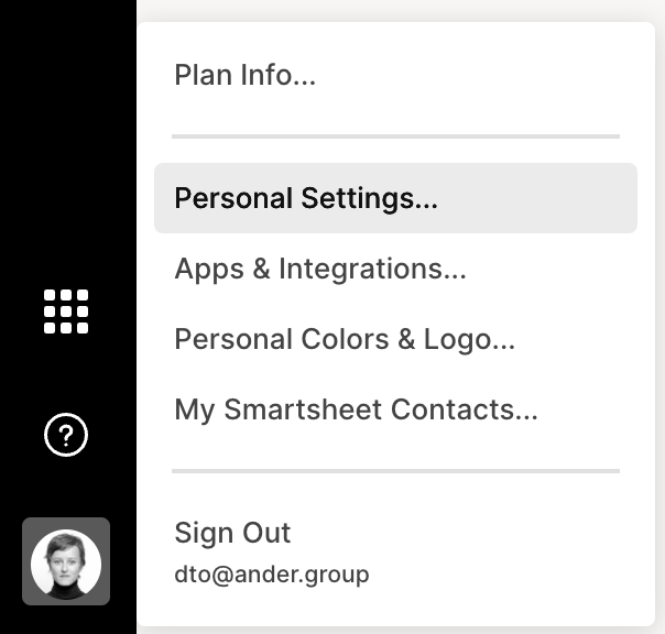 Smartsheet-personalsettings