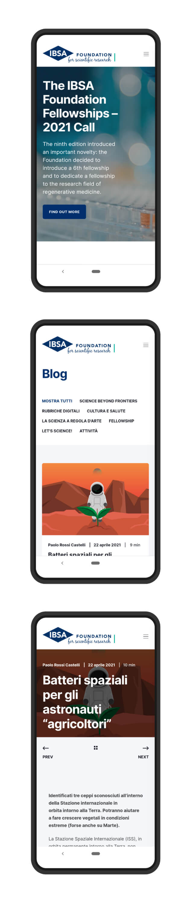 Schermate mobile - Fellowship e Blog Schermate mobile - Fellowship e Blog