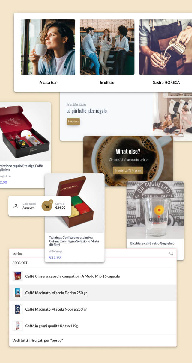 I diversi elementi che costituiscono il sito di MokaShop.